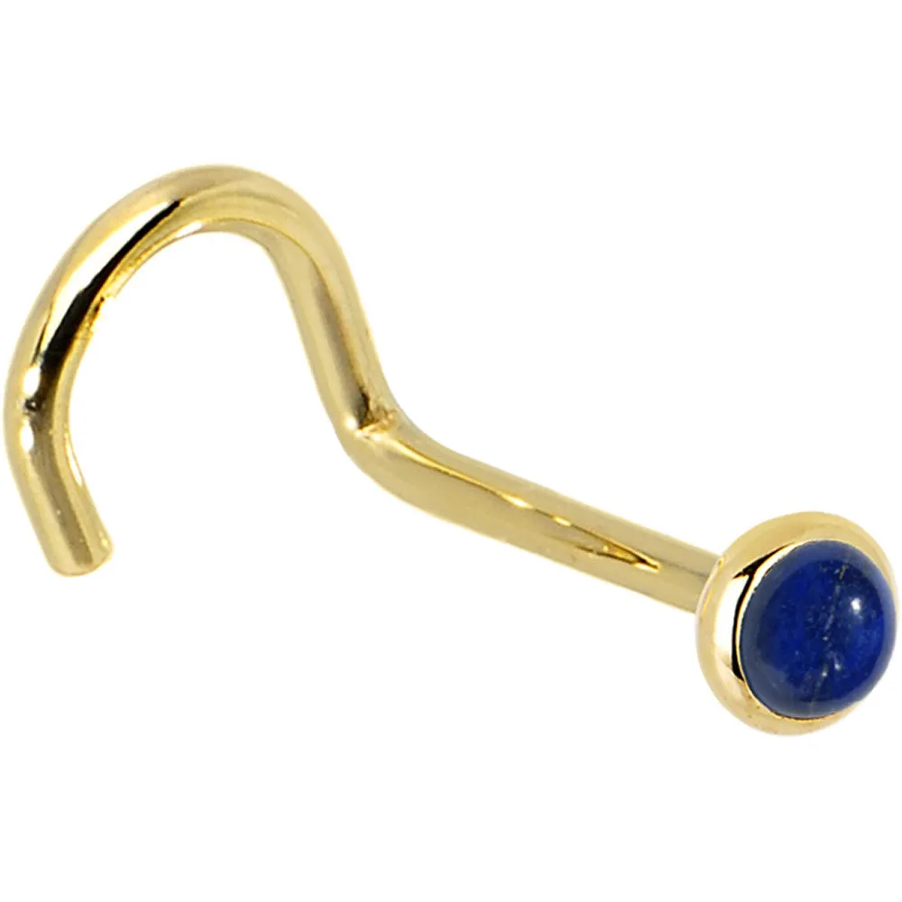 Solid 14KT Yellow Gold 2mm Lapis Lazuli Straight Nose Ring