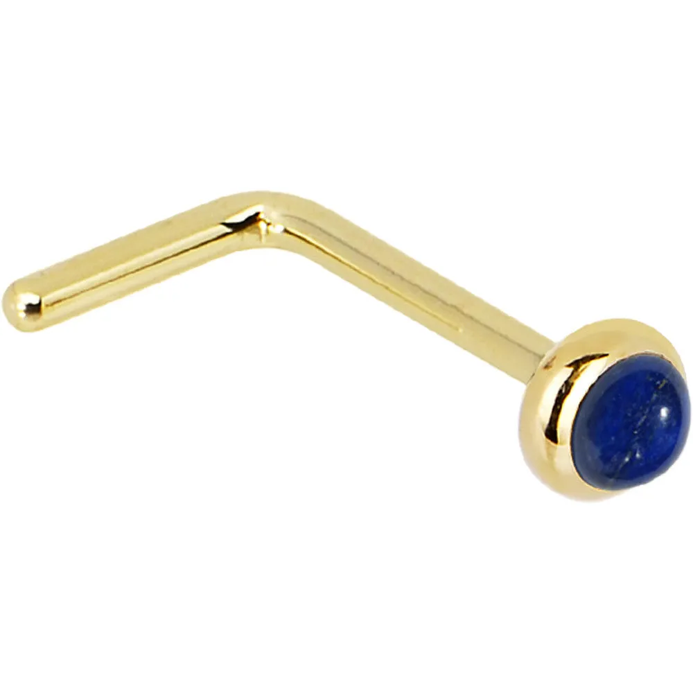 Solid 14KT Yellow Gold 2mm Lapis Lazuli Straight Nose Ring