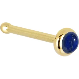 Solid 14KT Yellow Gold 2mm Lapis Lazuli Straight Nose Ring