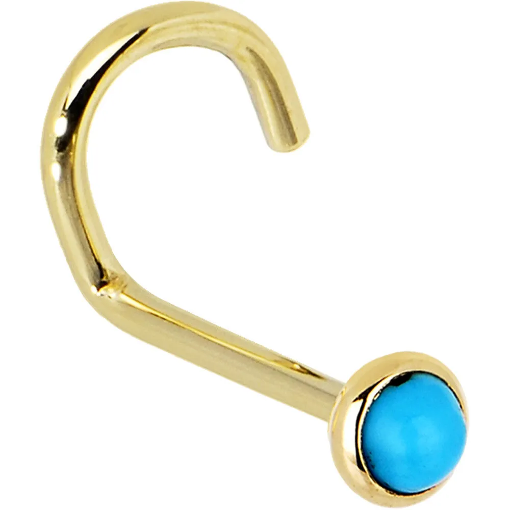 Solid 14KT Yellow Gold 2mm Turquoise Nose Ring