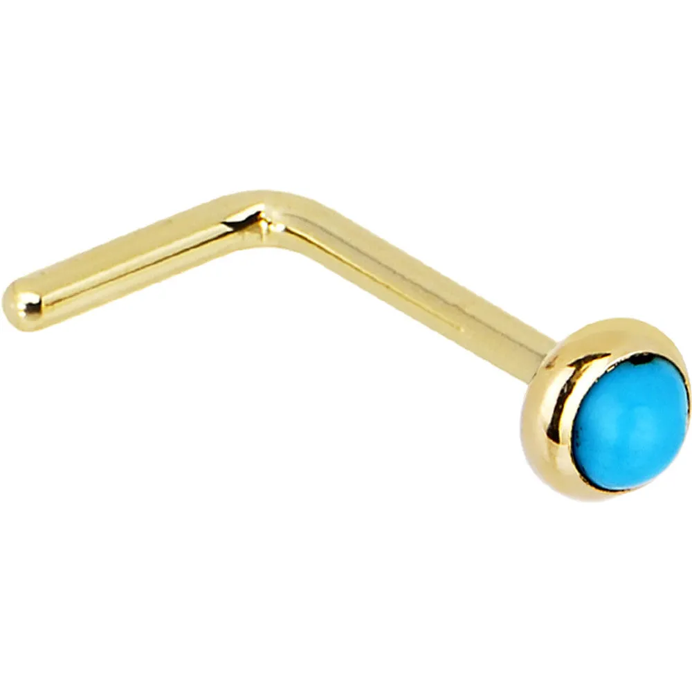 Solid 14KT Yellow Gold 2mm Turquoise Nose Ring