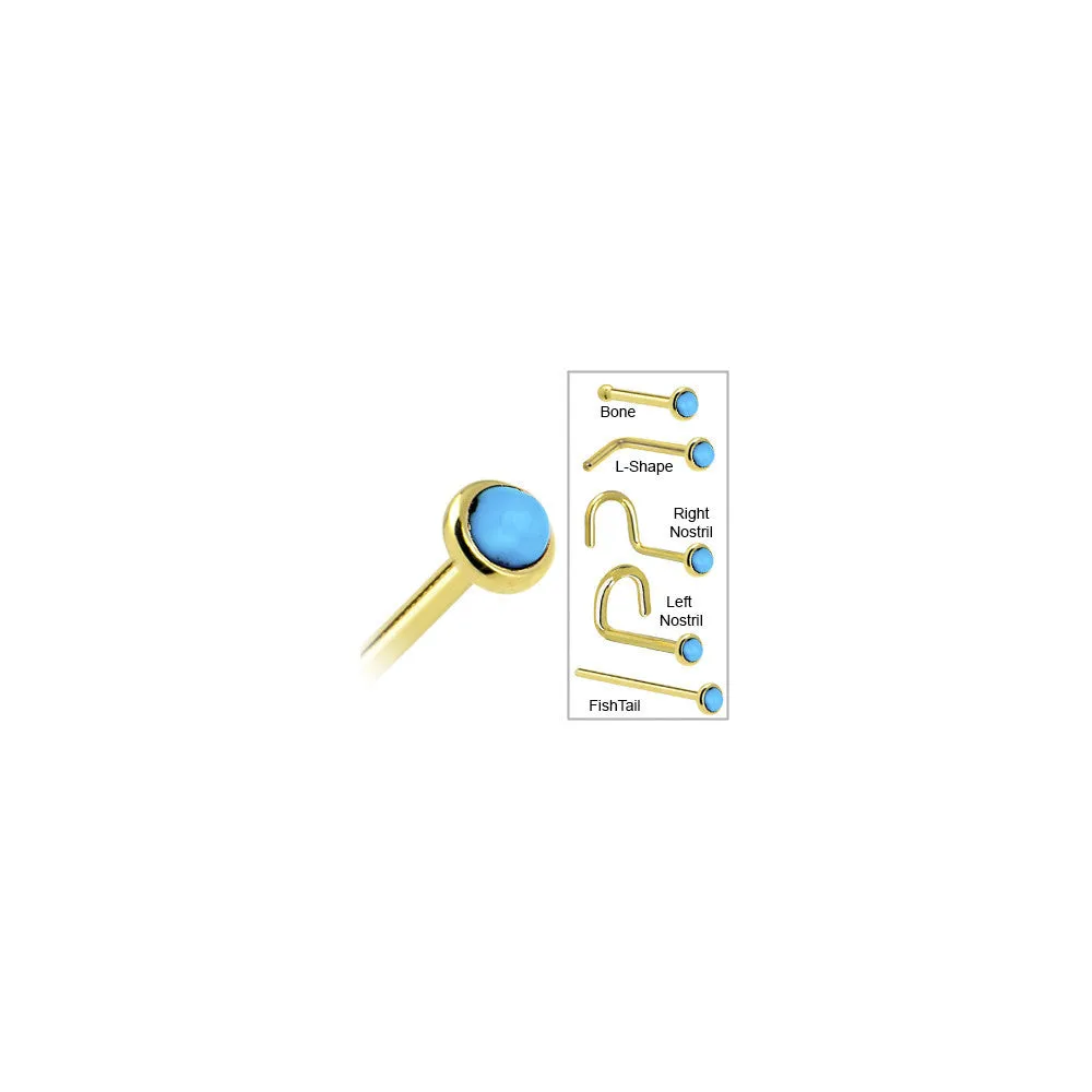 Solid 14KT Yellow Gold 2mm Turquoise Nose Ring