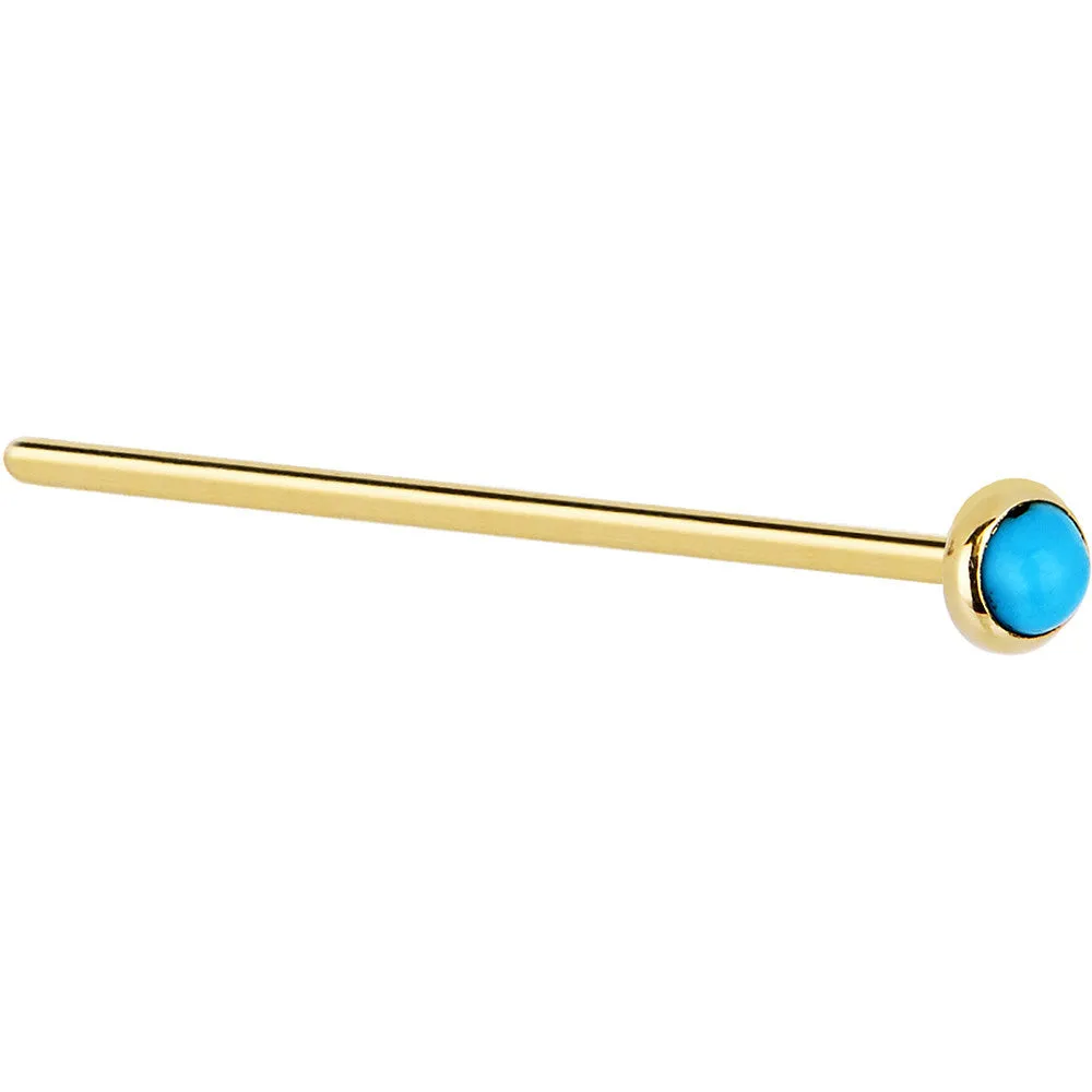 Solid 14KT Yellow Gold 2mm Turquoise Nose Ring