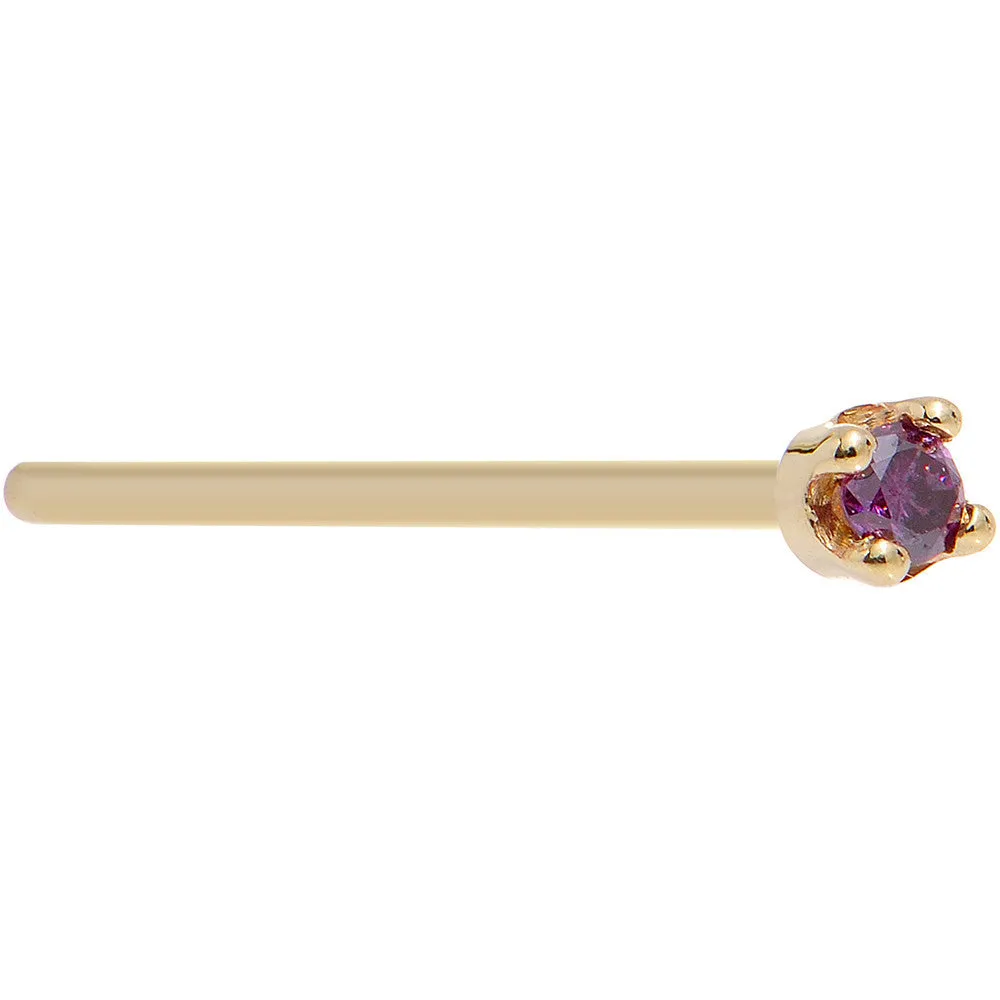 Solid 14KT Yellow Gold (February) 1.5mm Genuine Purple Diamond Nose Ring