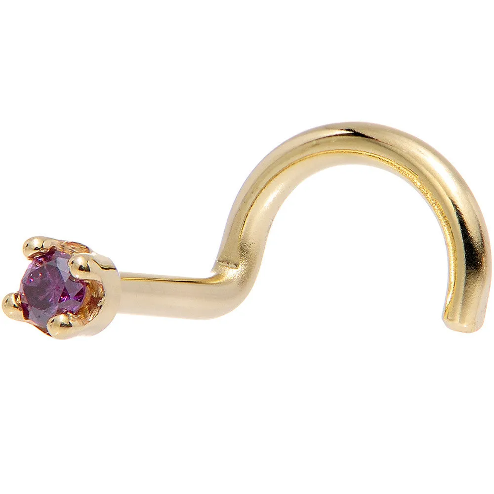 Solid 14KT Yellow Gold (February) 1.5mm Genuine Purple Diamond Nose Ring
