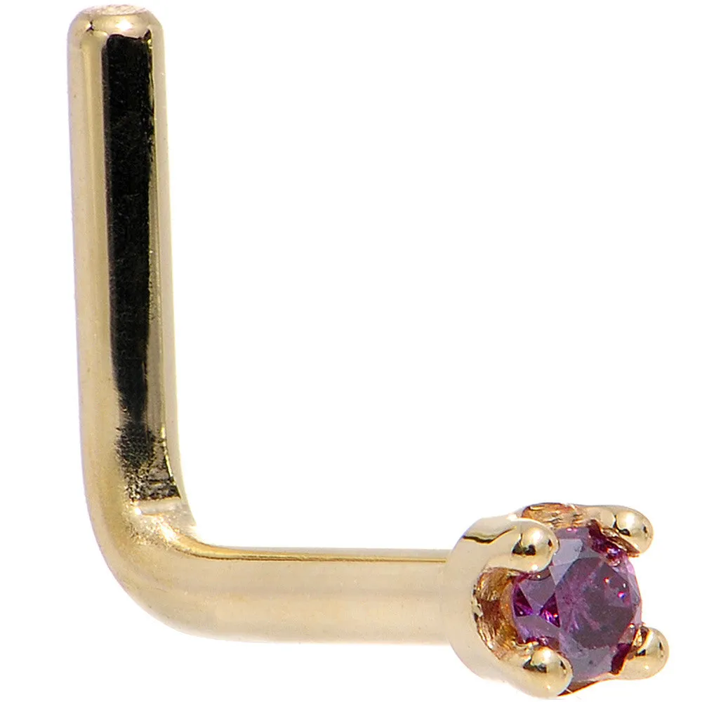 Solid 14KT Yellow Gold (February) 1.5mm Genuine Purple Diamond Nose Ring