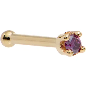 Solid 14KT Yellow Gold (February) 1.5mm Genuine Purple Diamond Nose Ring