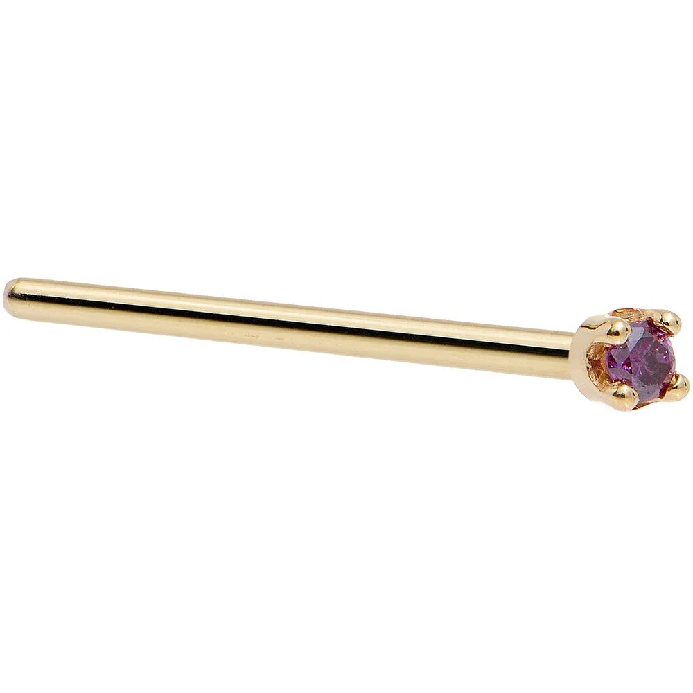 Solid 14KT Yellow Gold (February) 1.5mm Genuine Purple Diamond Nose Ring