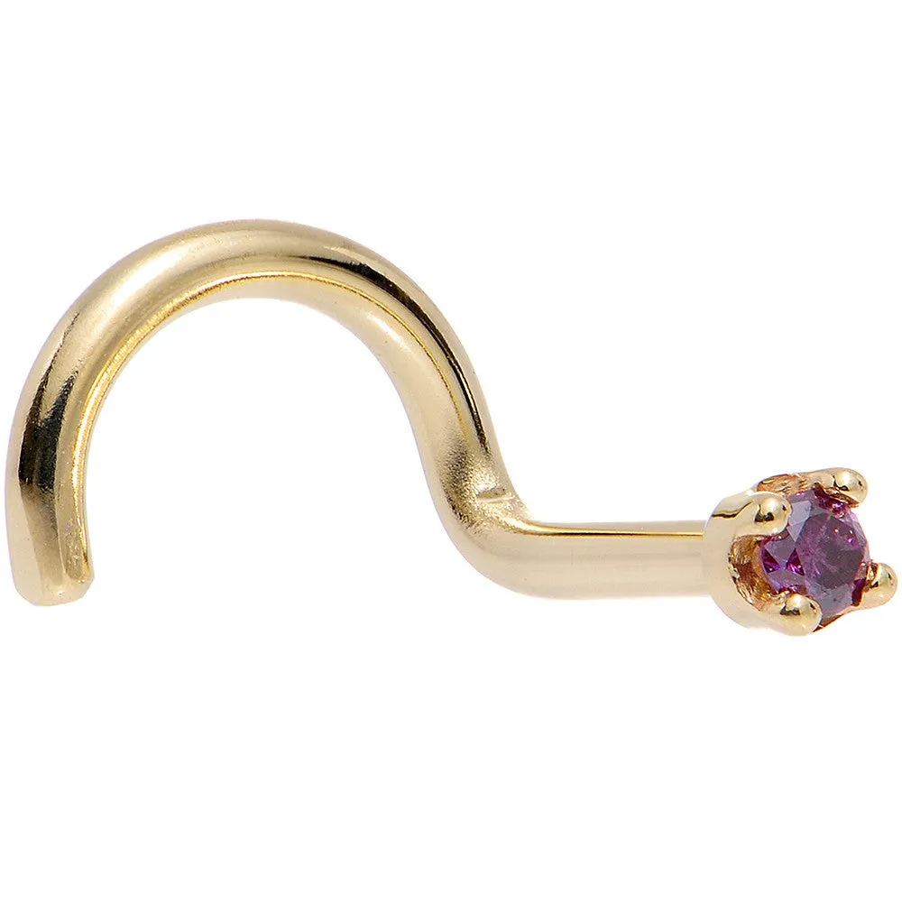 Solid 14KT Yellow Gold (February) 1.5mm Genuine Purple Diamond Nose Ring