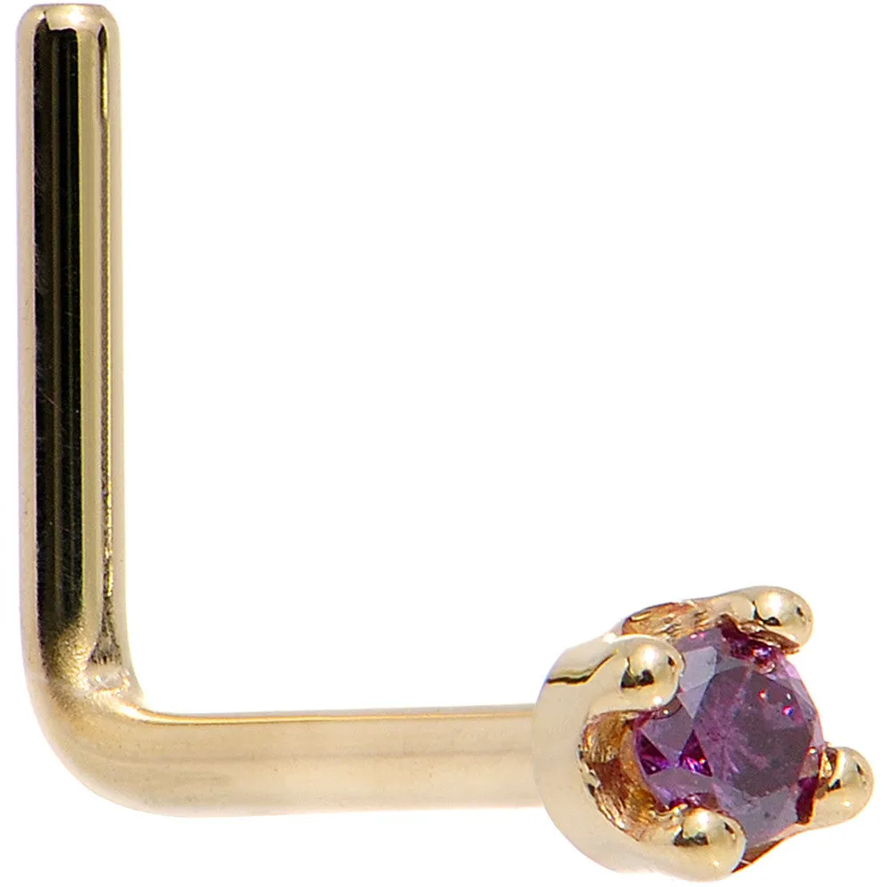 Solid 14KT Yellow Gold (February) 1.5mm Genuine Purple Diamond Nose Ring