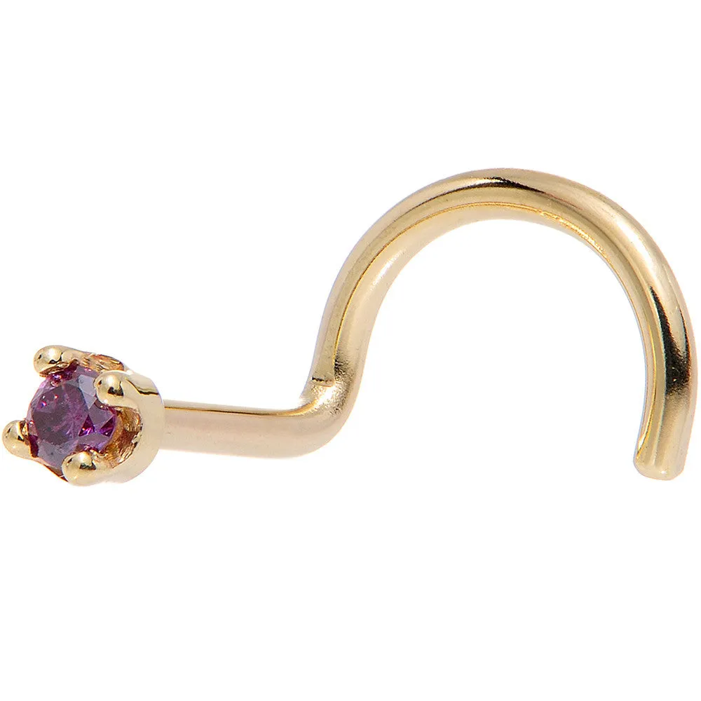 Solid 14KT Yellow Gold (February) 1.5mm Genuine Purple Diamond Nose Ring
