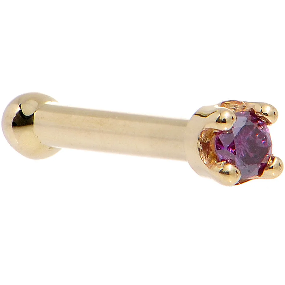 Solid 14KT Yellow Gold (February) 1.5mm Genuine Purple Diamond Nose Ring