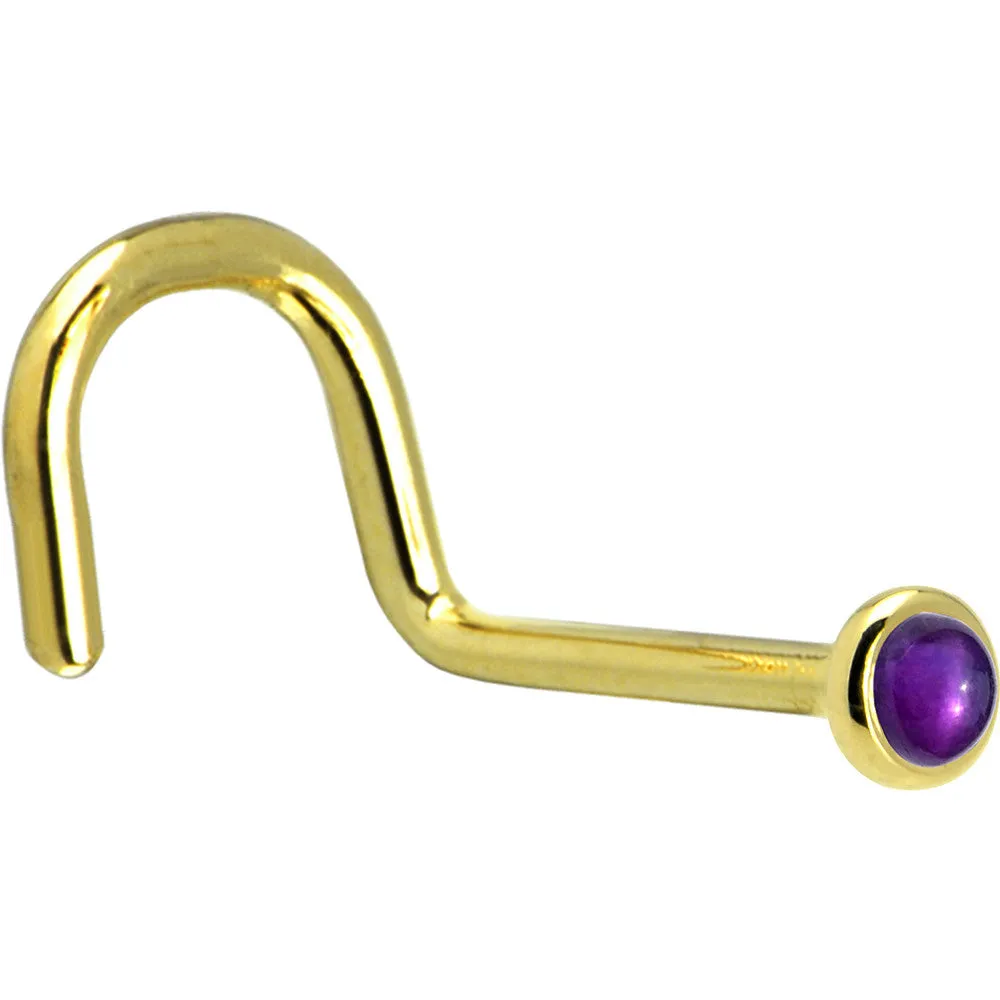 Solid 14KT Yellow Gold (February) 2mm Genuine Amethyst Nose Ring
