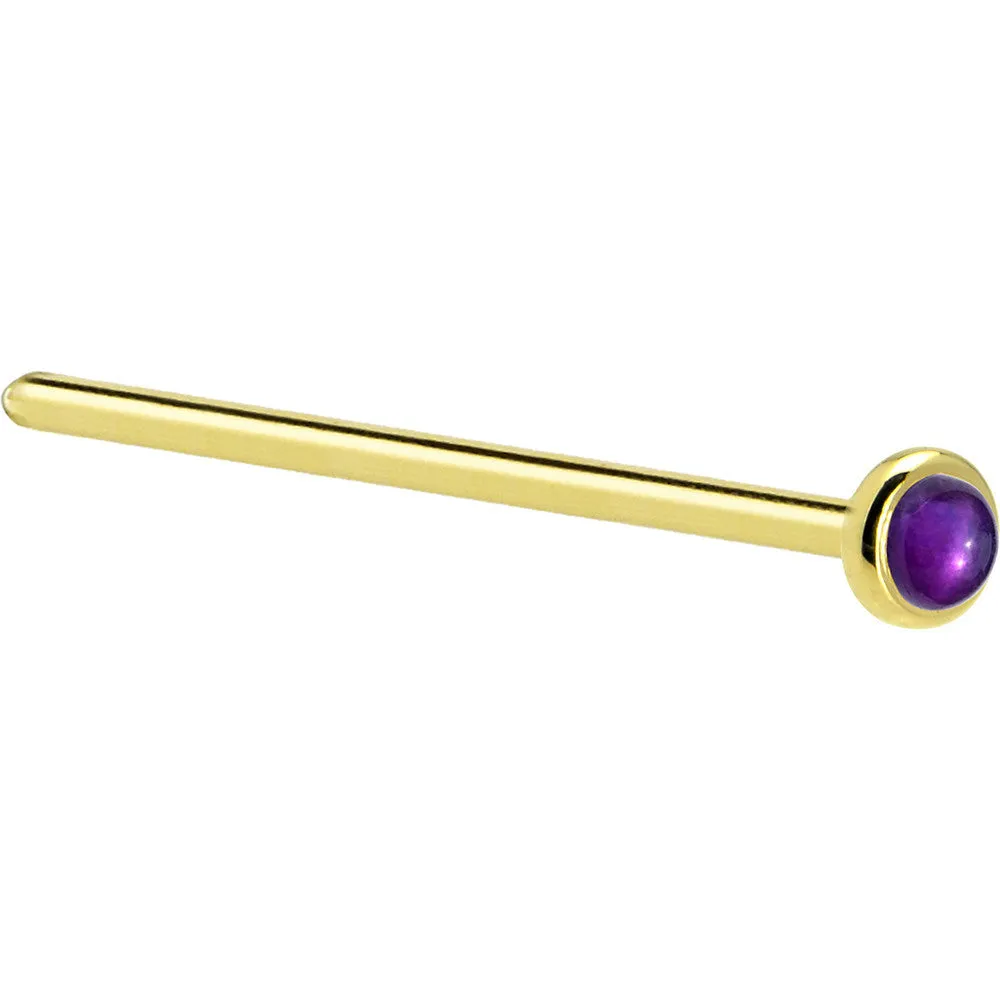 Solid 14KT Yellow Gold (February) 2mm Genuine Amethyst Nose Ring