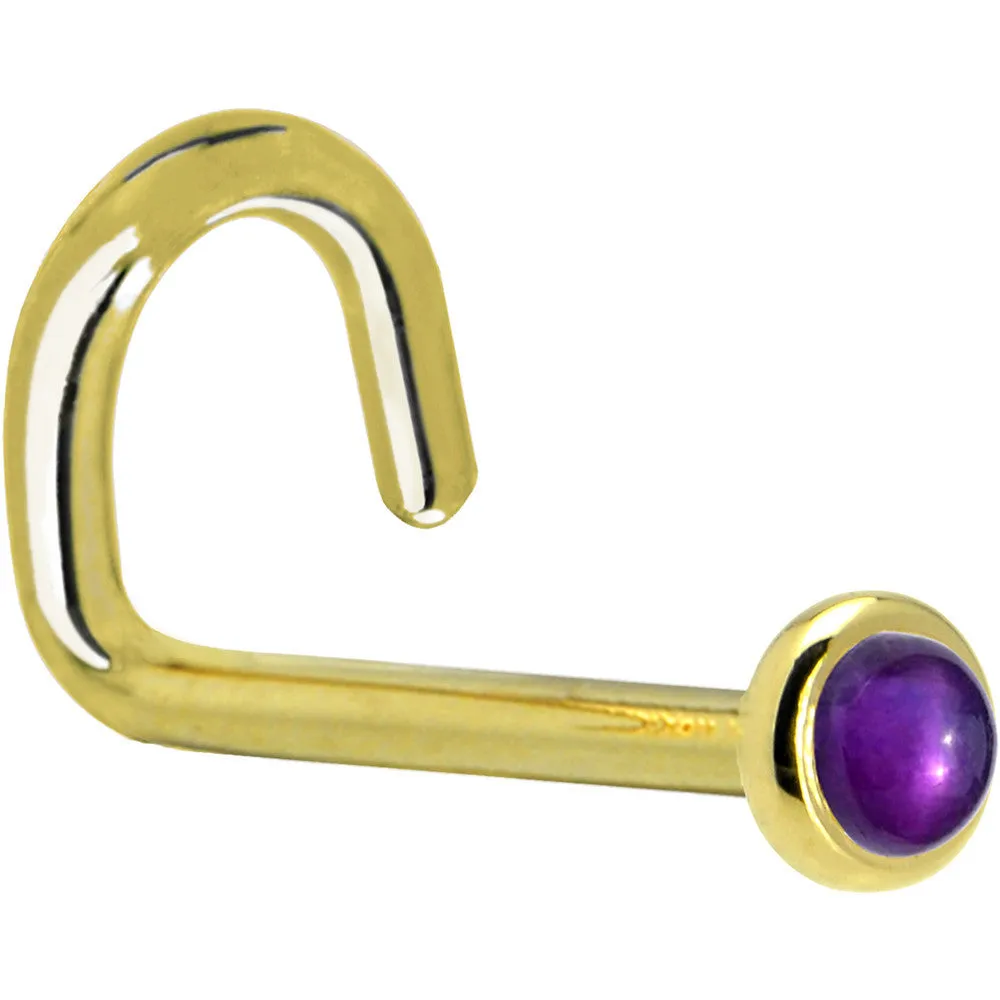 Solid 14KT Yellow Gold (February) 2mm Genuine Amethyst Nose Ring