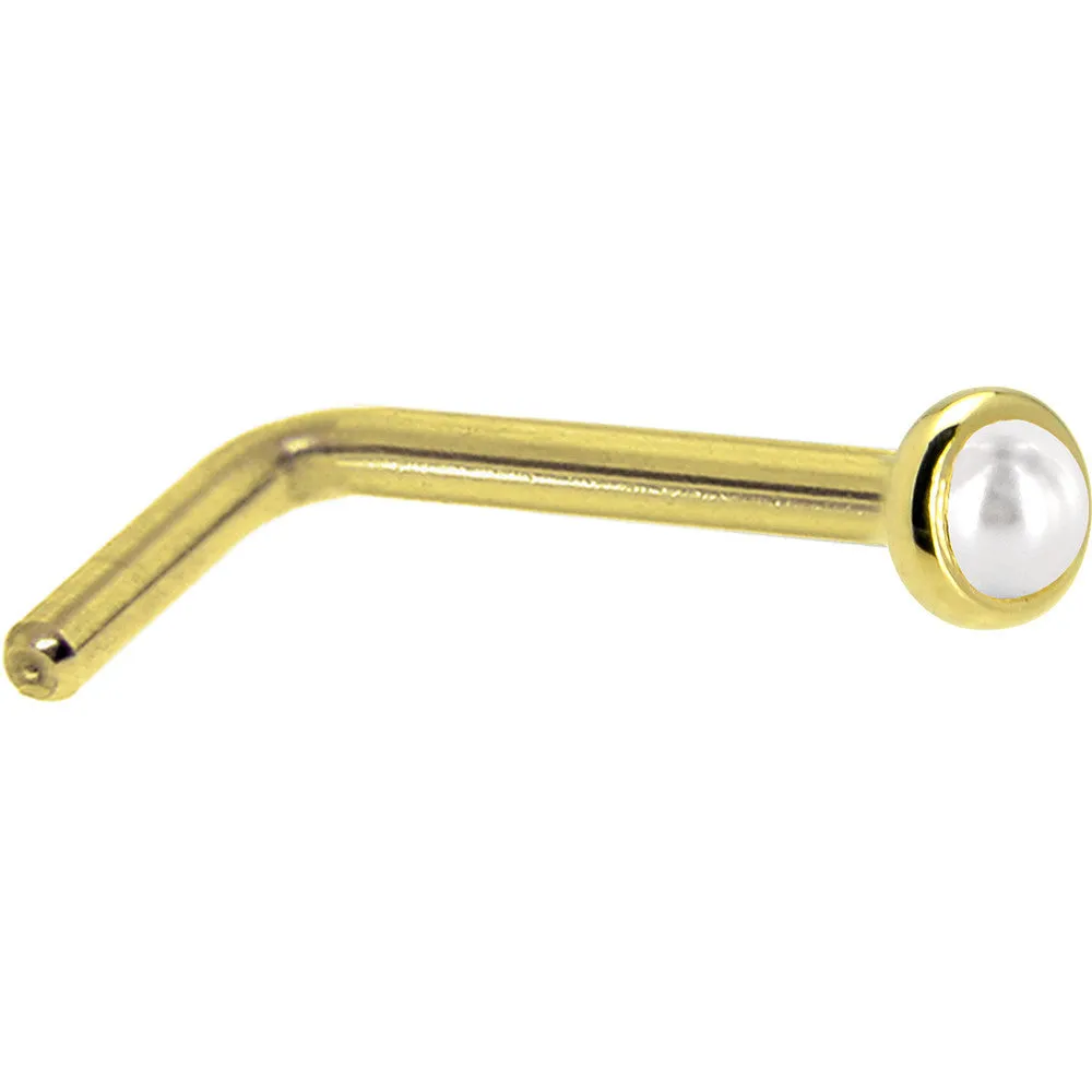 Solid 14KT Yellow Gold  (June) 2mm Cultured Pearl Nose Ring