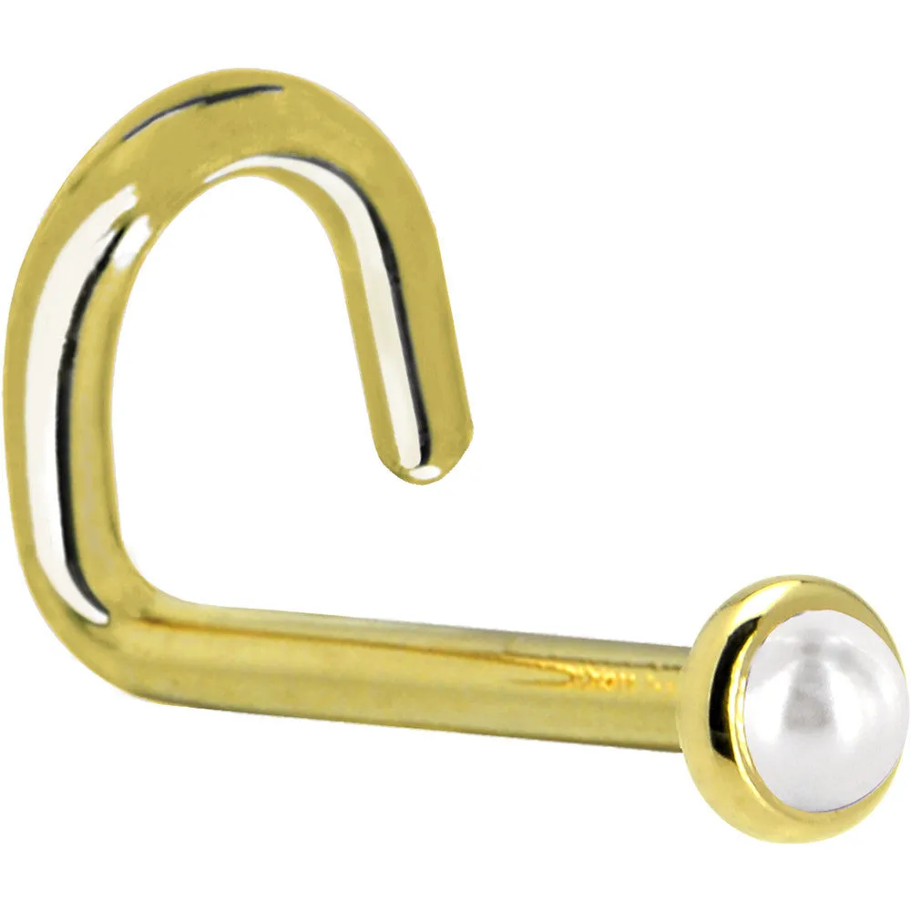 Solid 14KT Yellow Gold  (June) 2mm Cultured Pearl Nose Ring