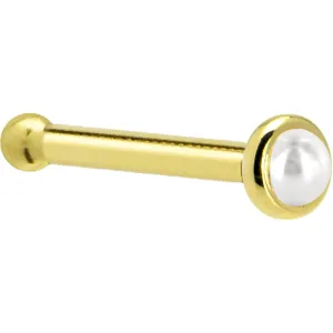 Solid 14KT Yellow Gold  (June) 2mm Cultured Pearl Nose Ring