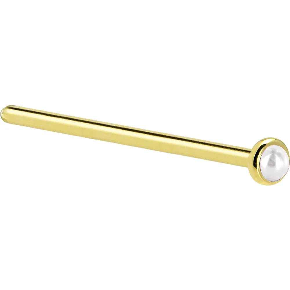 Solid 14KT Yellow Gold  (June) 2mm Cultured Pearl Nose Ring