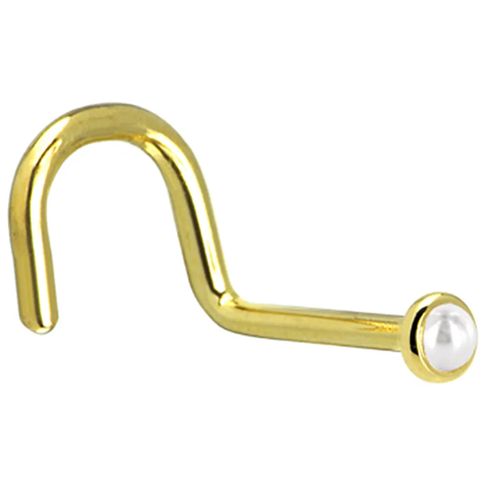 Solid 14KT Yellow Gold  (June) 2mm Cultured Pearl Nose Ring