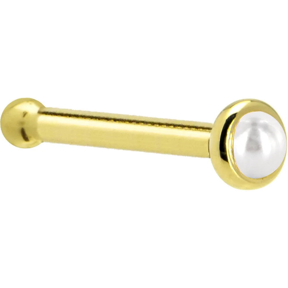 Solid 14KT Yellow Gold  (June) 2mm Cultured Pearl Nose Ring