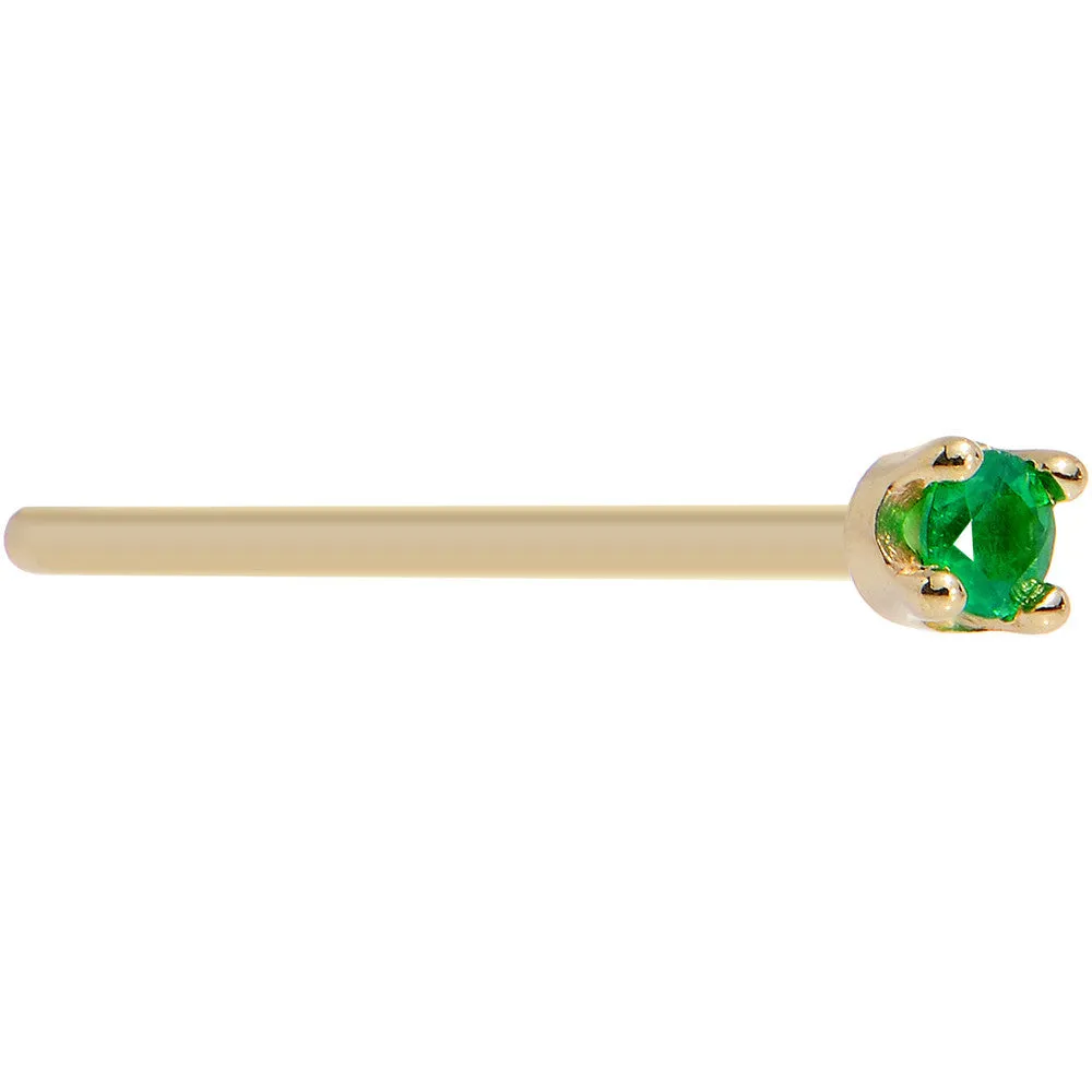 Solid 14KT Yellow Gold (May) 1.5mm Genuine Emerald Nose Ring