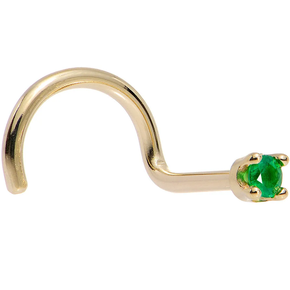 Solid 14KT Yellow Gold (May) 1.5mm Genuine Emerald Nose Ring