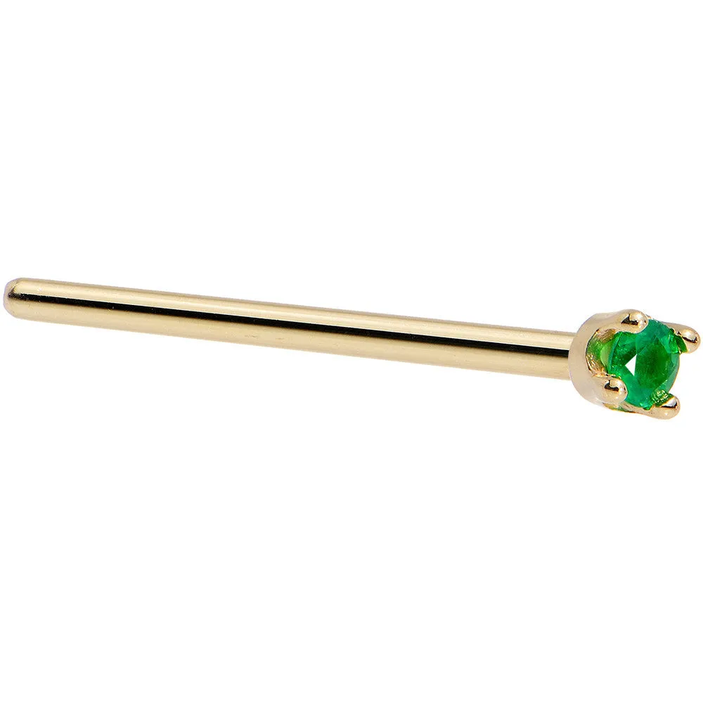 Solid 14KT Yellow Gold (May) 1.5mm Genuine Emerald Nose Ring