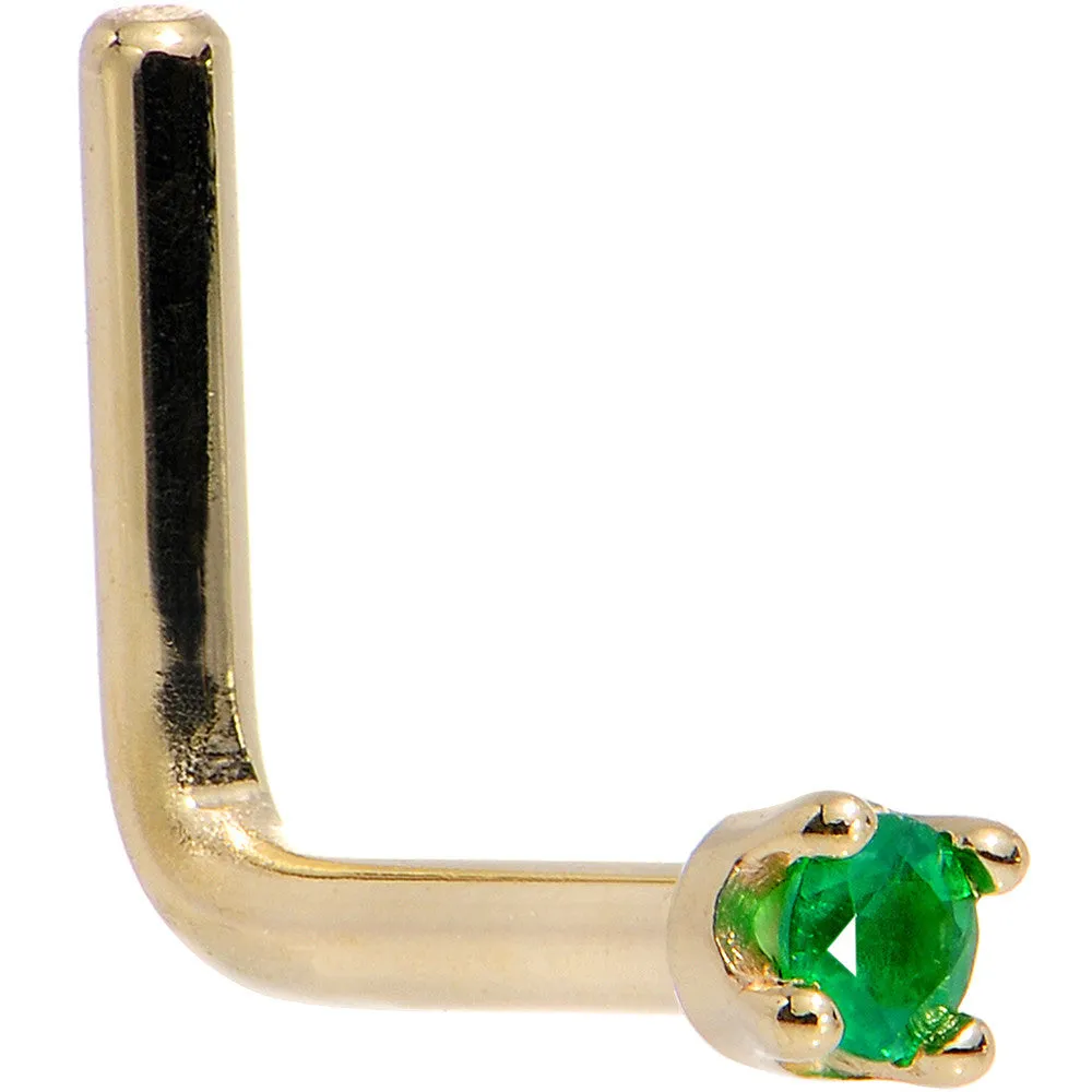 Solid 14KT Yellow Gold (May) 1.5mm Genuine Emerald Nose Ring