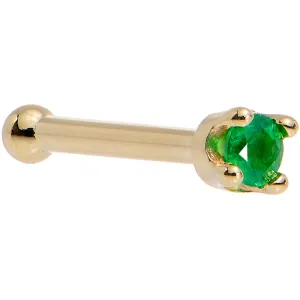 Solid 14KT Yellow Gold (May) 1.5mm Genuine Emerald Nose Ring