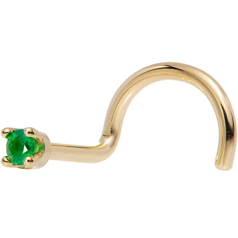 Solid 14KT Yellow Gold (May) 1.5mm Genuine Emerald Nose Ring