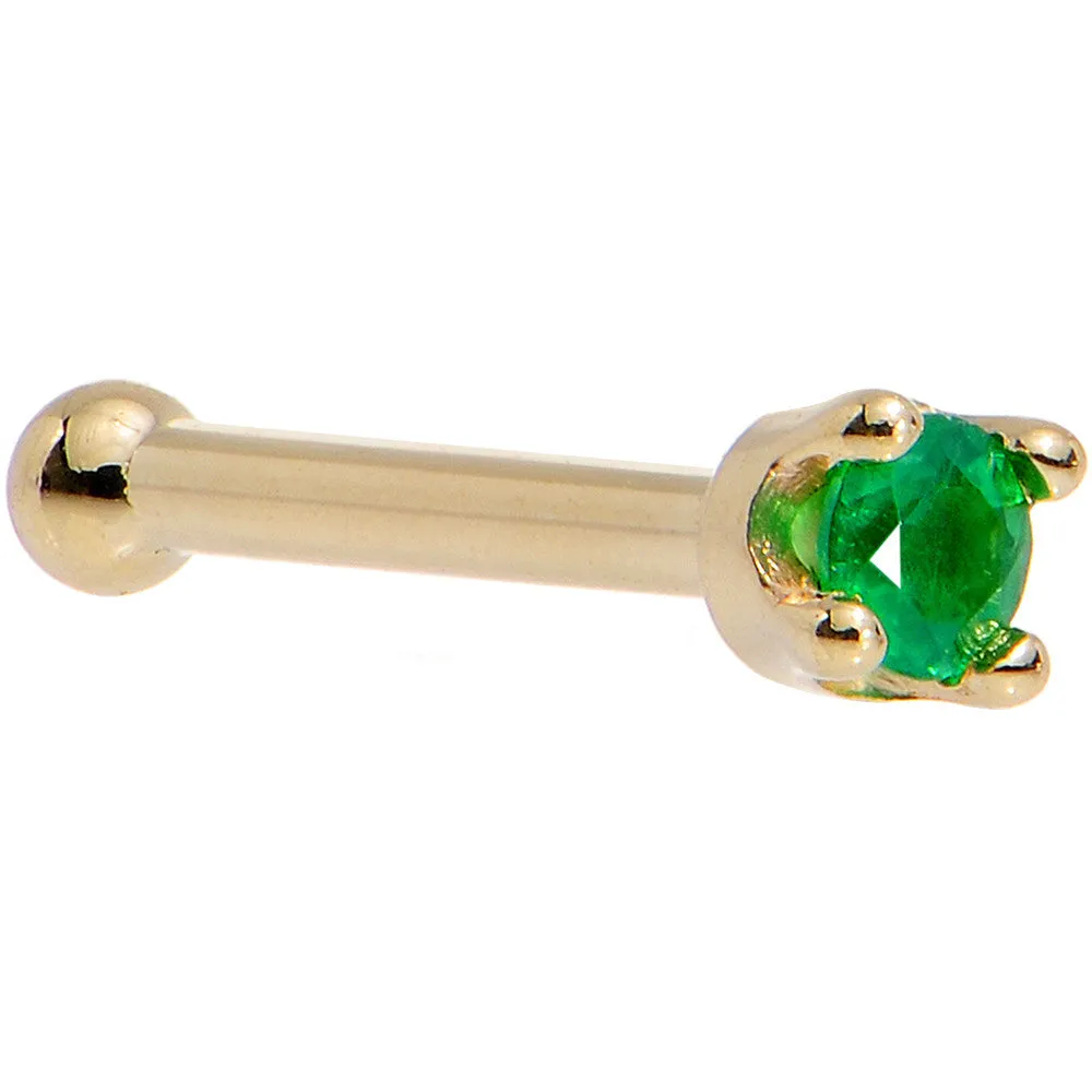 Solid 14KT Yellow Gold (May) 1.5mm Genuine Emerald Nose Ring