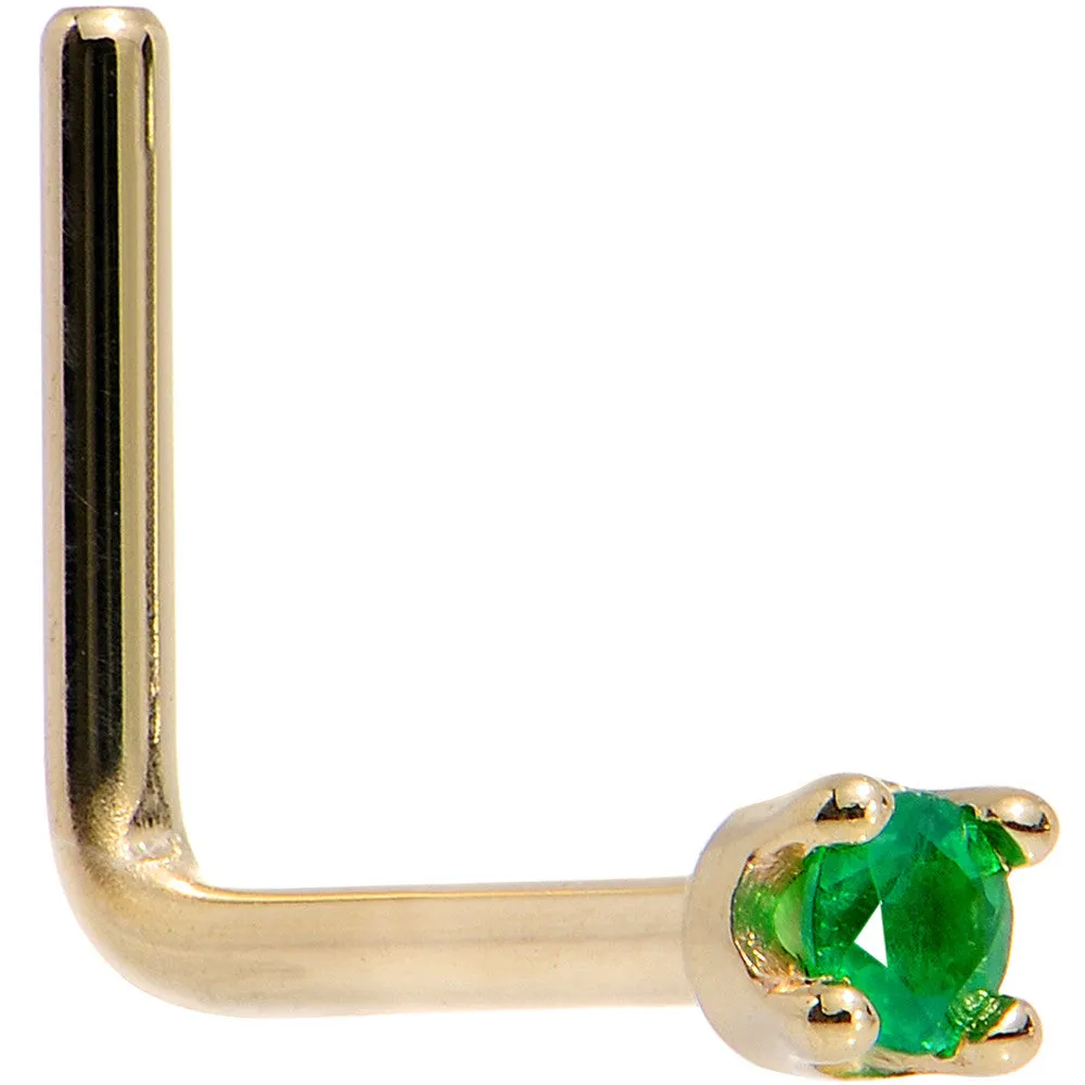 Solid 14KT Yellow Gold (May) 1.5mm Genuine Emerald Nose Ring