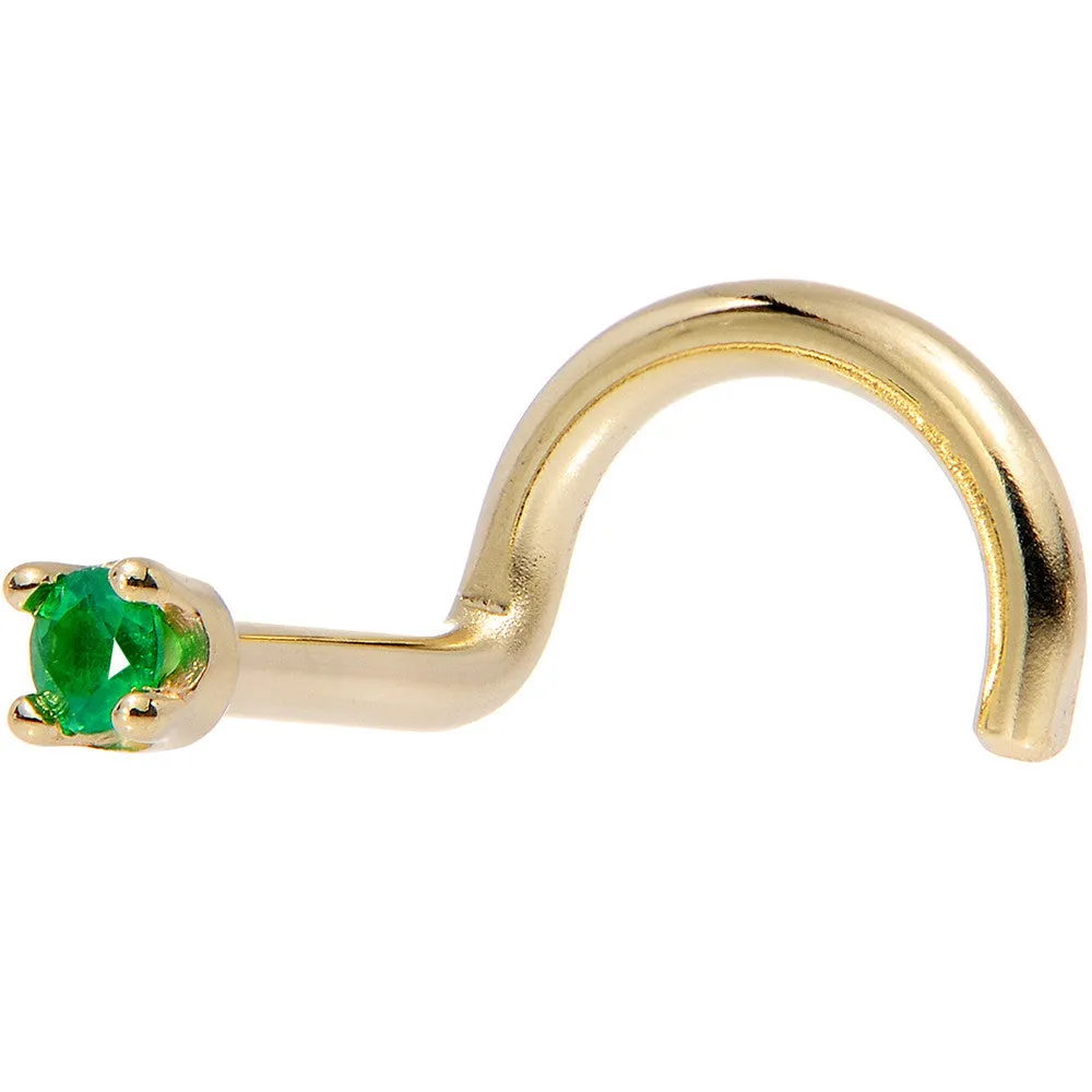 Solid 14KT Yellow Gold (May) 1.5mm Genuine Emerald Nose Ring