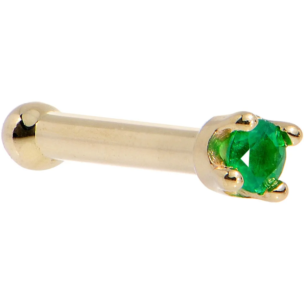 Solid 14KT Yellow Gold (May) 1.5mm Genuine Emerald Nose Ring