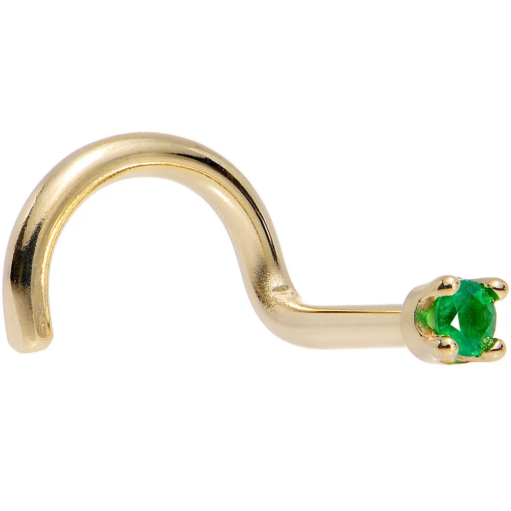 Solid 14KT Yellow Gold (May) 1.5mm Genuine Emerald Nose Ring