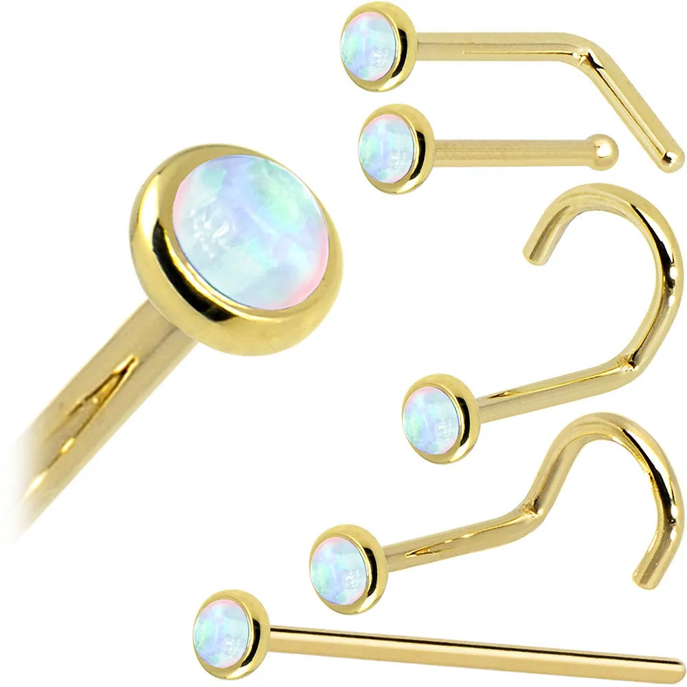 Solid 14KT Yellow Gold (October) 2mm Synthetic Opal Nose Ring