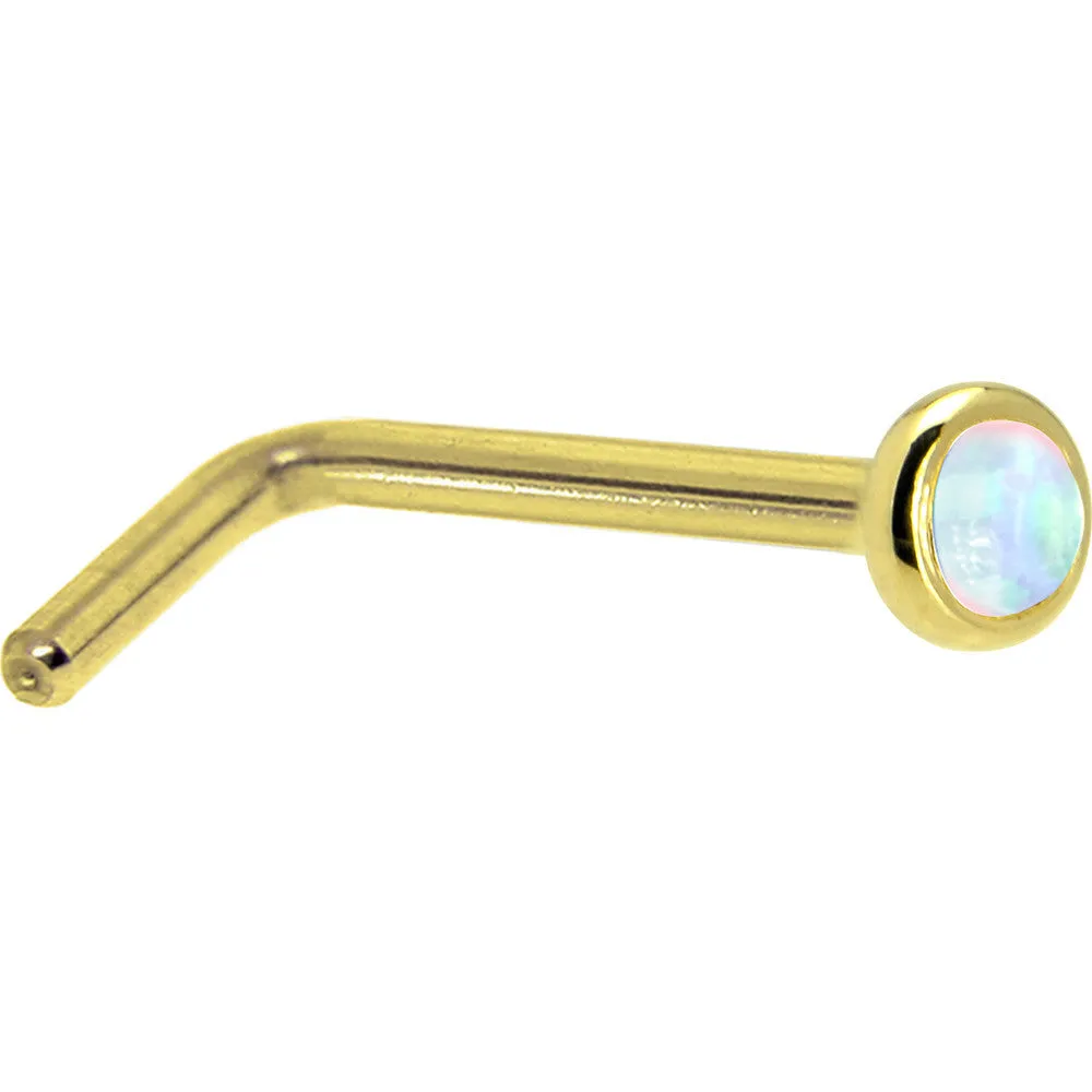 Solid 14KT Yellow Gold (October) 2mm Synthetic Opal Nose Ring