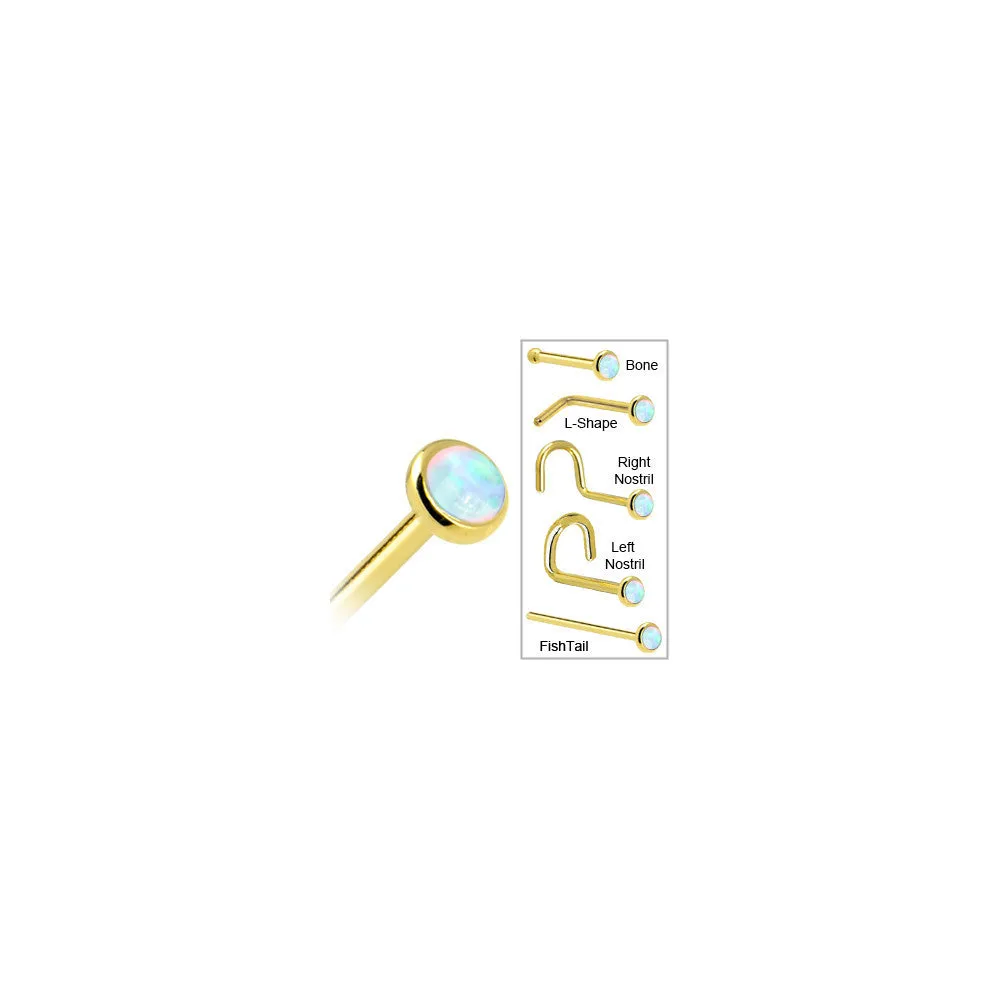 Solid 14KT Yellow Gold (October) 2mm Synthetic Opal Nose Ring