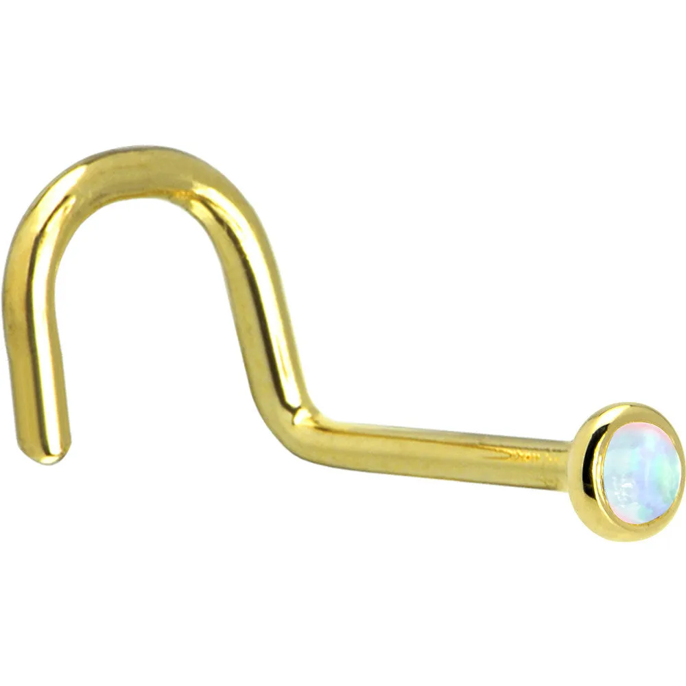 Solid 14KT Yellow Gold (October) 2mm Synthetic Opal Nose Ring