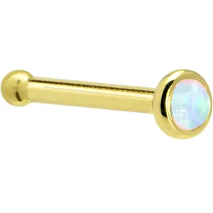 Solid 14KT Yellow Gold (October) 2mm Synthetic Opal Nose Ring