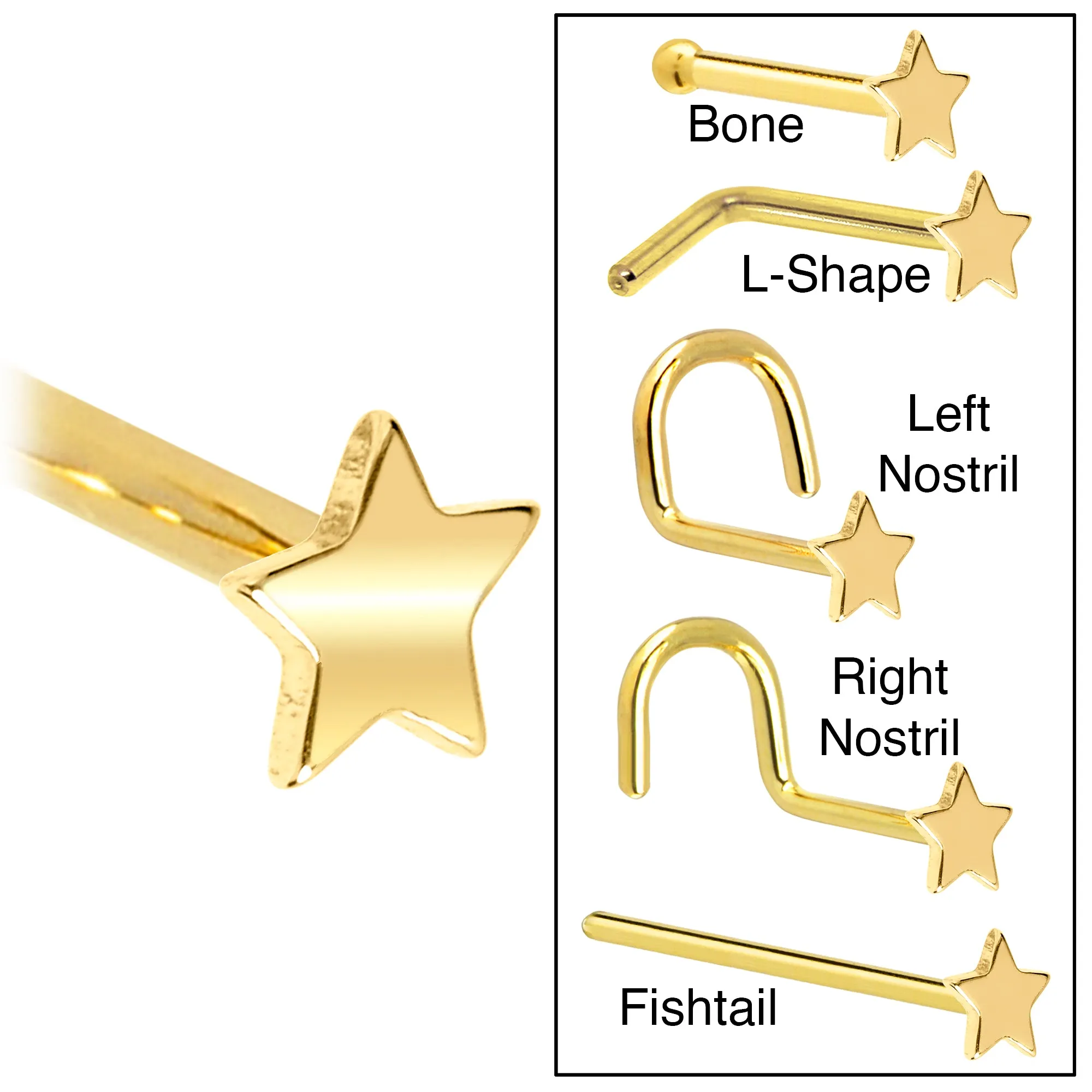 Solid 14KT Yellow Gold Star Nose Ring