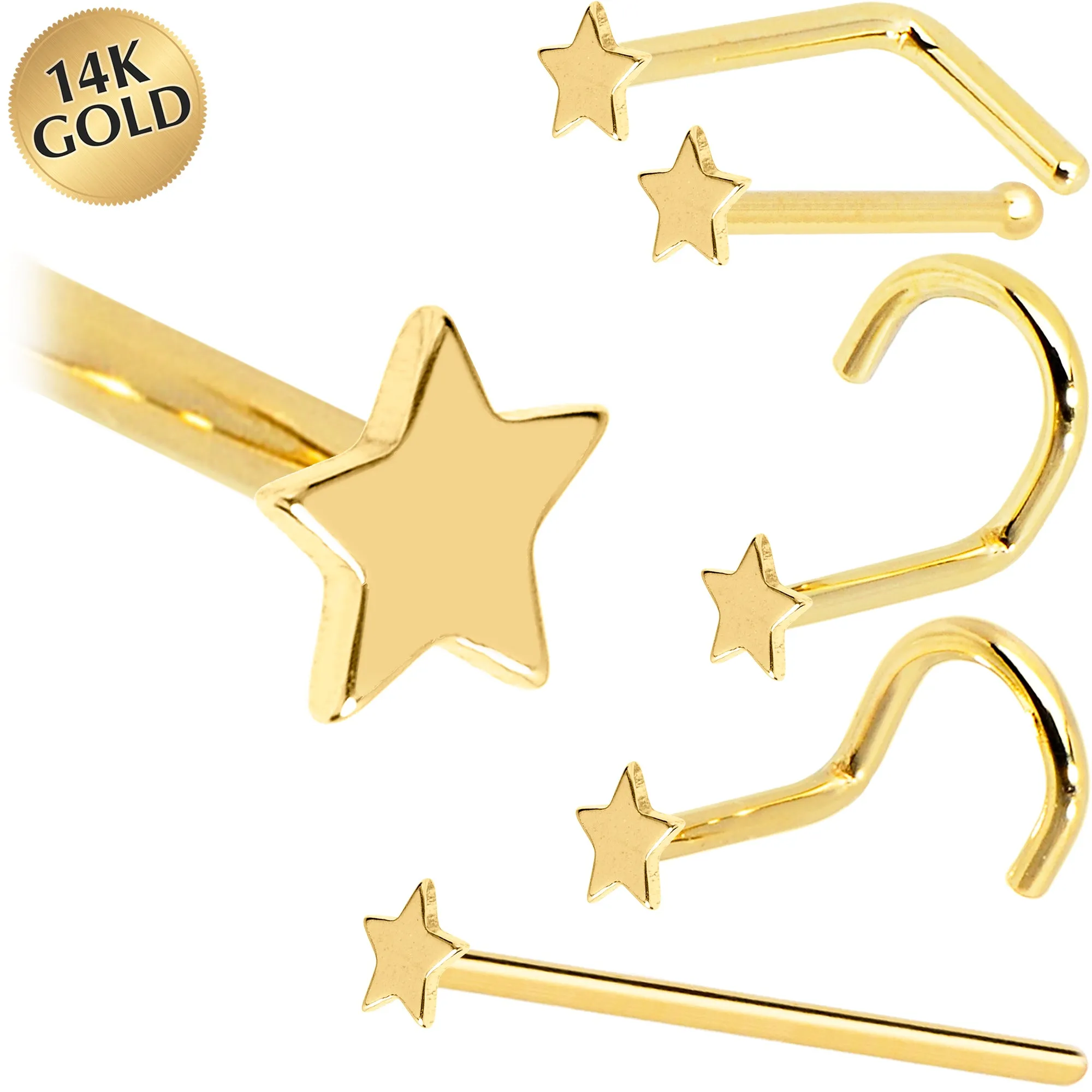 Solid 14KT Yellow Gold Star Nose Ring