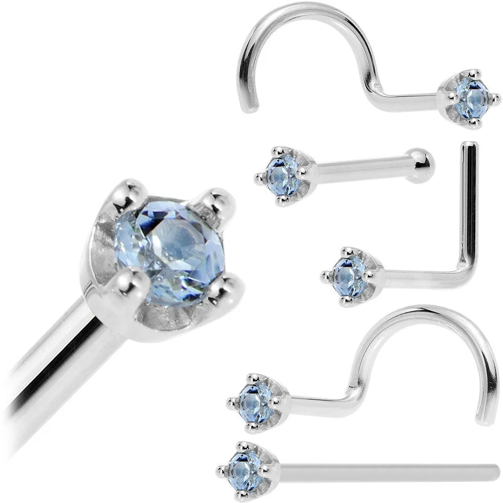 Solid 18KT White Gold (December) 1.5mm Genuine Topaz Nose Ring