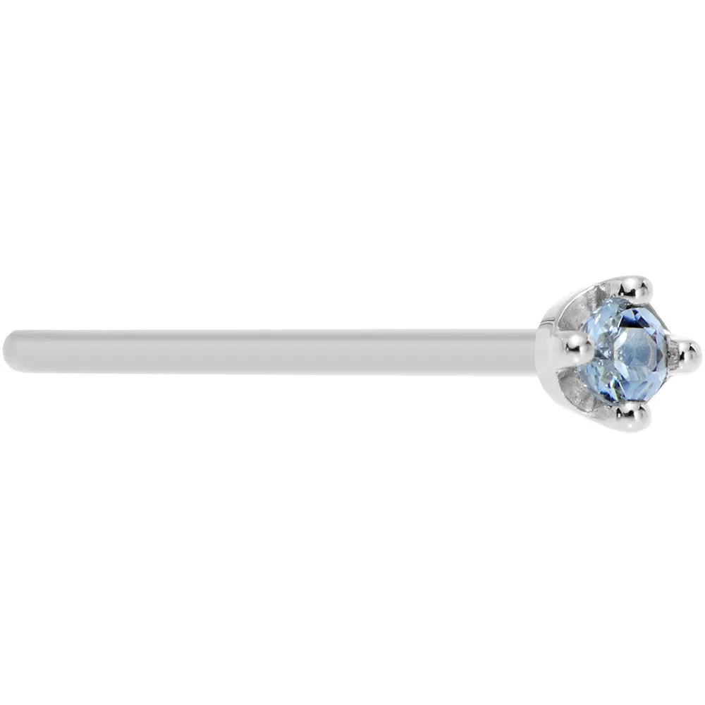 Solid 18KT White Gold (December) 1.5mm Genuine Topaz Nose Ring