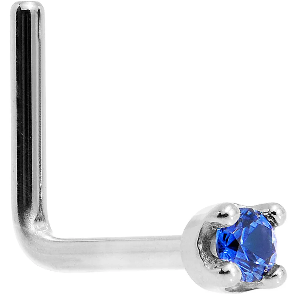 Solid 18KT White Gold (September) 1.5mm Genuine Blue Sapphire Nose Ring
