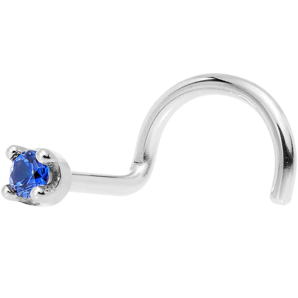 Solid 18KT White Gold (September) 1.5mm Genuine Blue Sapphire Nose Ring