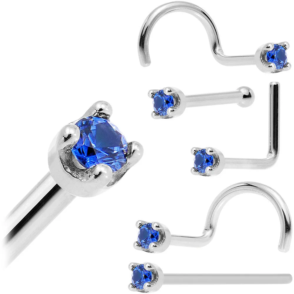 Solid 18KT White Gold (September) 1.5mm Genuine Blue Sapphire Nose Ring