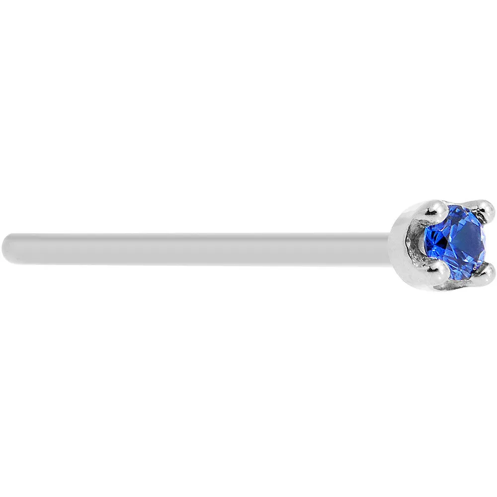 Solid 18KT White Gold (September) 1.5mm Genuine Blue Sapphire Nose Ring