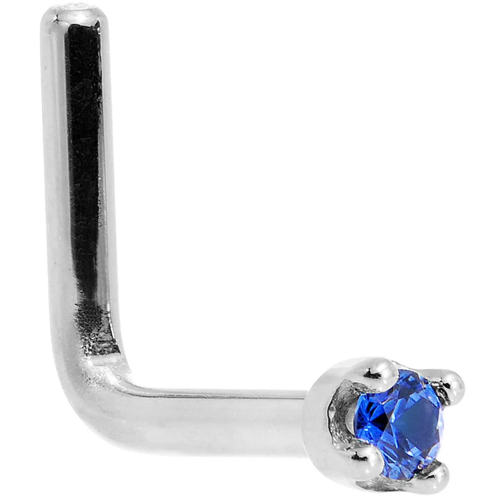 Solid 18KT White Gold (September) 1.5mm Genuine Blue Sapphire Nose Ring